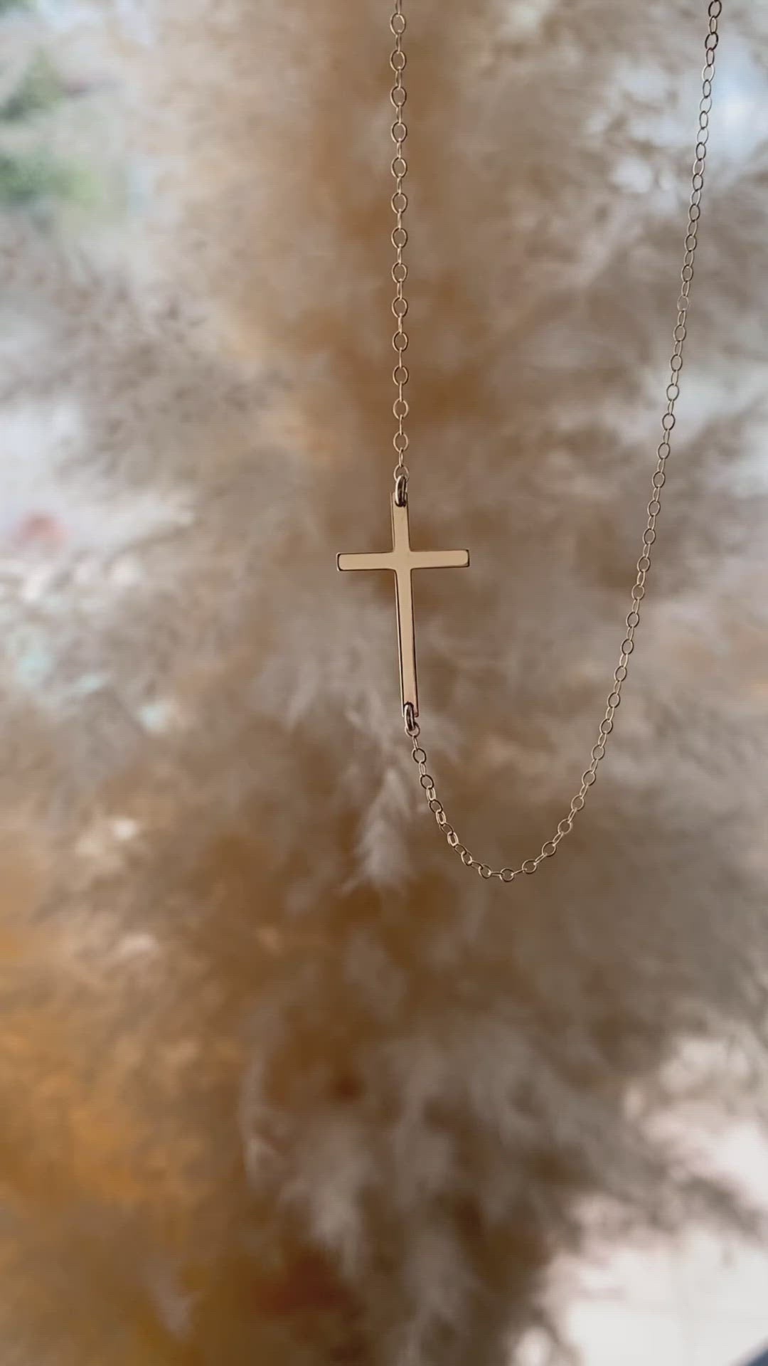 14K Small Sideways Cross Necklace